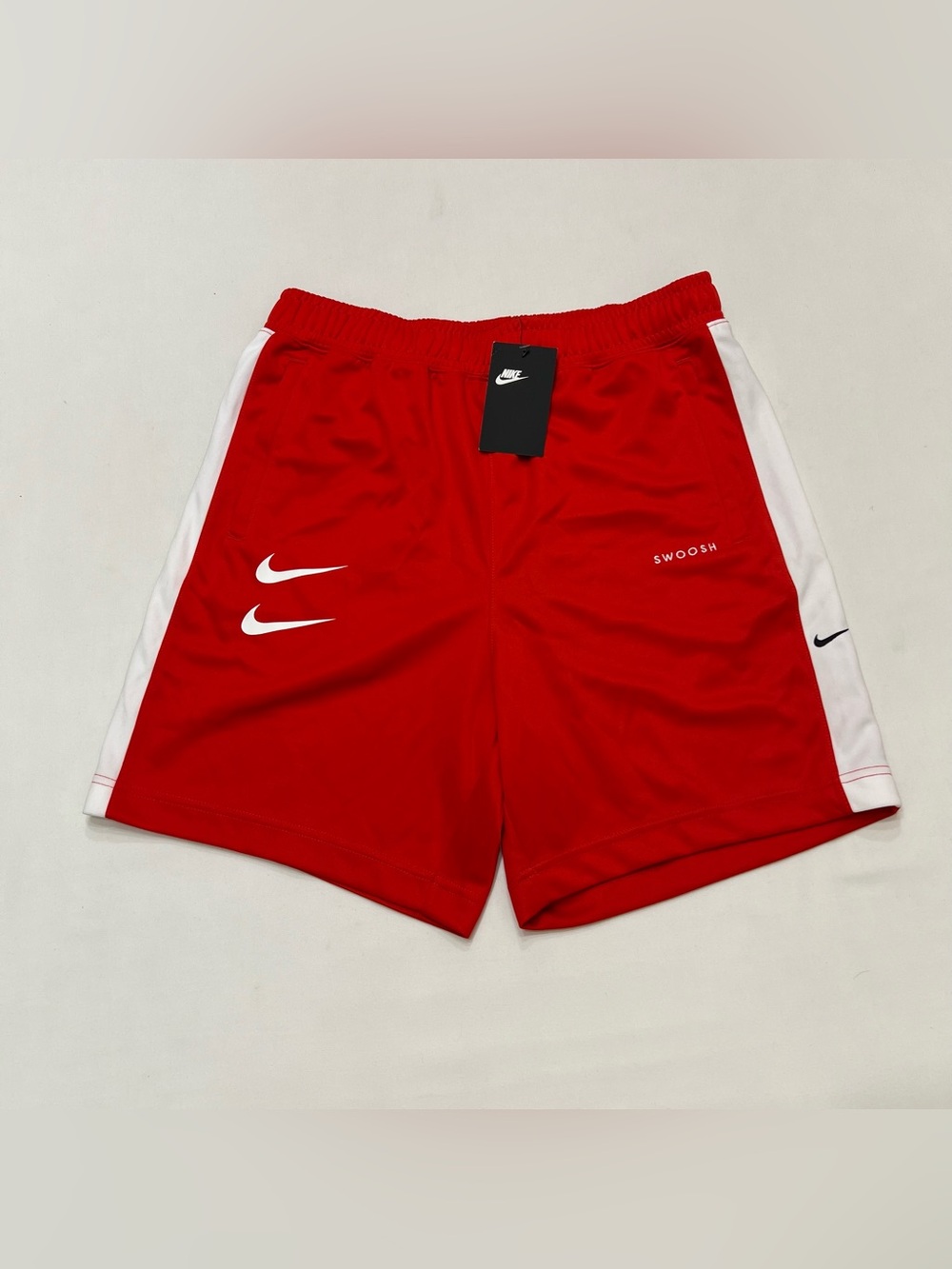 Nike Sportswear Double Swoosh Shorts Sz M NWT Red/White Standard Fit Above Knee